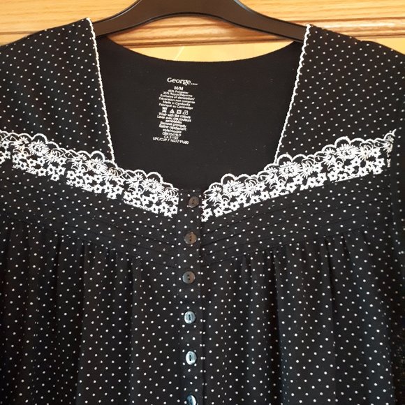 George Short Sleeve Mid-Length Nightie/Dress - Medium - Black Polka Dot - Picture 3 of 4